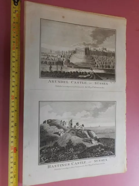 100% Original Engraving C1786 Arundel Hastings Castle Sussex  By Hogg Vgc