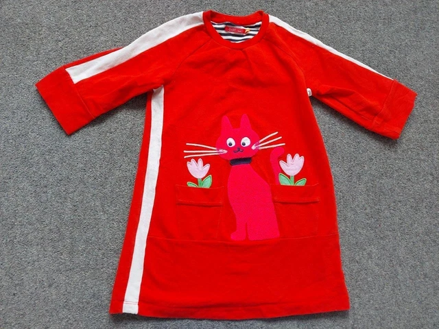 Oilily Girls, Red, Applique Cat, 3/4 Sleeve Sweatshirt Dress  6 Yrs 116 Cm