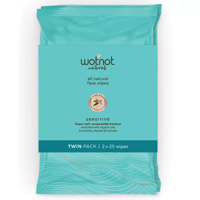 WotNot Natural Organic Sensitive Facial Wipes 2x25 Pack