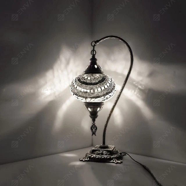 Lampada tavolo a collo di cigno a mosaico Tiffany fatta a mano turca marocchina