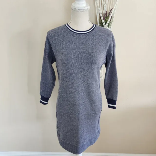 Vineyard Vines Womens Blue Varsity Sweatshirt Dress Size Small Pockets