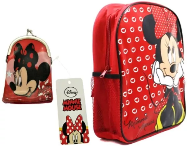 Minnie Mouse Münzbörse und großer Disney Rucksack Rucksack Schultasche Set Neu mit Etikett