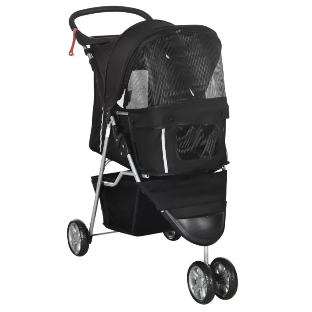 Pawhut Pet Stroller Pushchair Carrier 10KG Dog Canopy 3 Wheels Folding Black