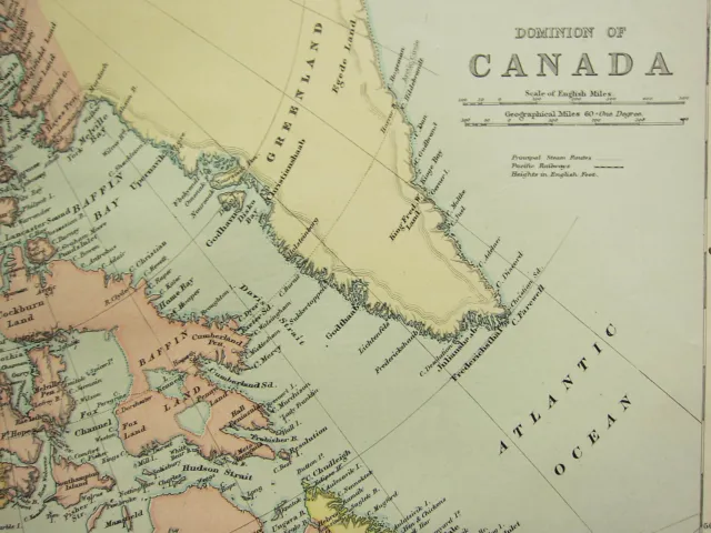 1894 Antique Map ~ Dominion Of Canada Vancouver Island British Columbia Quebec