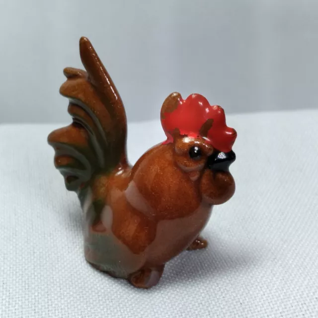 Vintage Miniature Hagen Renaker Brown, Red And Green Rooster 🐓 1½"