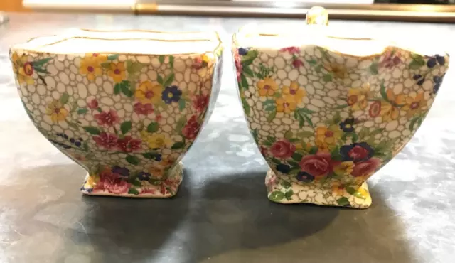 Vintage Royal Winton Grimwades England Fireglow Chintz Creamer & Open Sugar Set