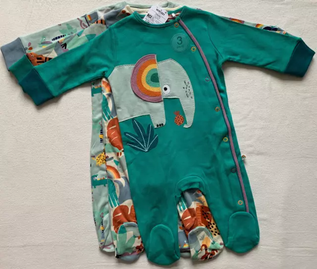 BNWT Baby Boys Green Elephants 3pk Sleepsuits 3-6 months NEXT