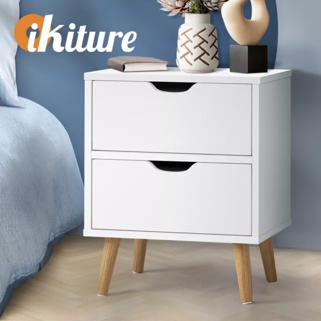 Oikiture Bedside Tables 2 Drawers Side Table Nightstand Storage Cabinet White