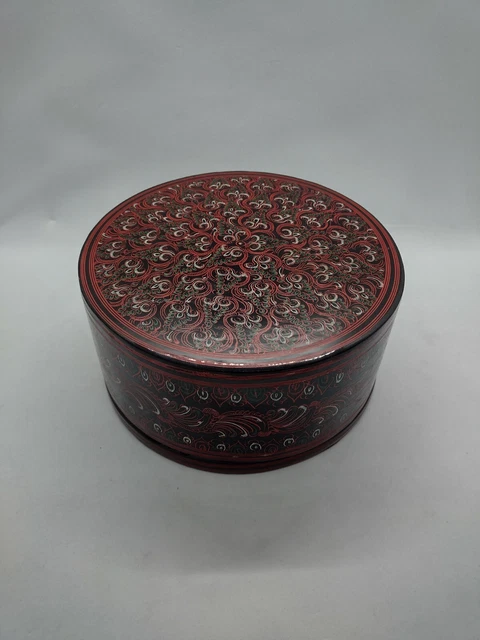 Antique Burmese Lacquerware Old Lacquer, colorful, 3 nested containers. 12