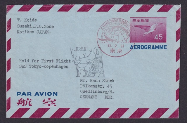 Flugpost Brief Air Mail Japan Ganzsache Aerogramm SAS Tokyo Kopenhagen nach