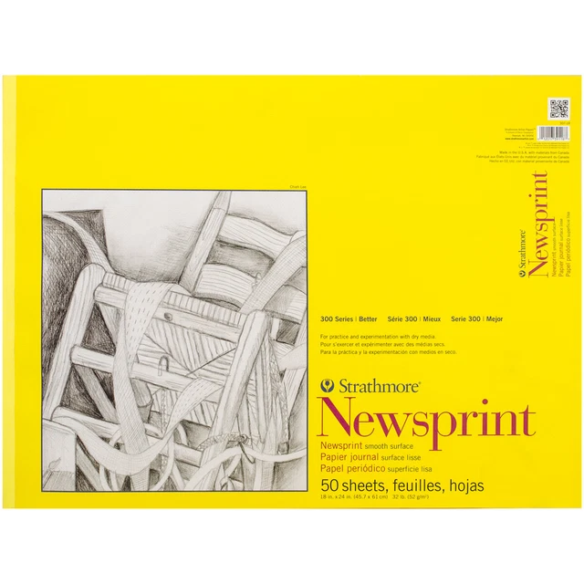 Almohadilla de papel de impresión de periódico suave Strathmore 18""X24""-50 hojas 307018
