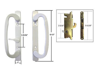Patio Door Handle Set with Mortise Lock, White, Non-Keyed, 3-15/16" Screw Holes