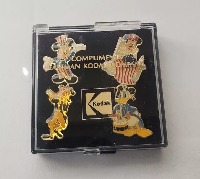 Disney Patriotic Pin Set Mickey Minnie Goofy Daffy Eastman Kodak 1989 Vtg mt1