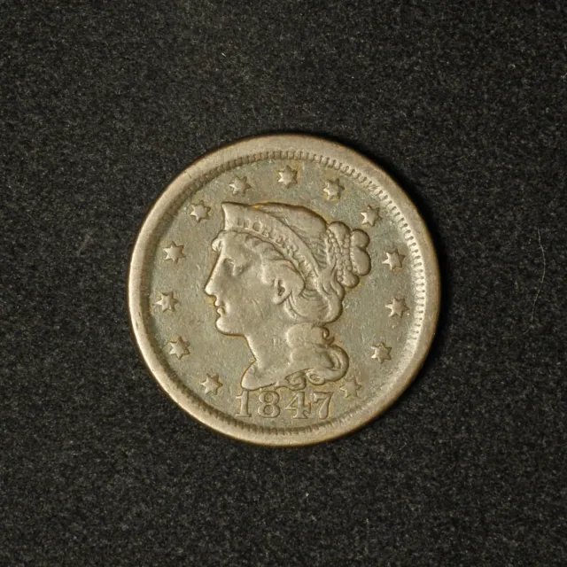 1847 1c Braided Hair Large Cent - Free Shipping USA