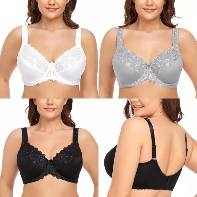 UK Ladies Large Bust Lace Underwired Bra Full Coverage Non Padded Bras Plus  Size