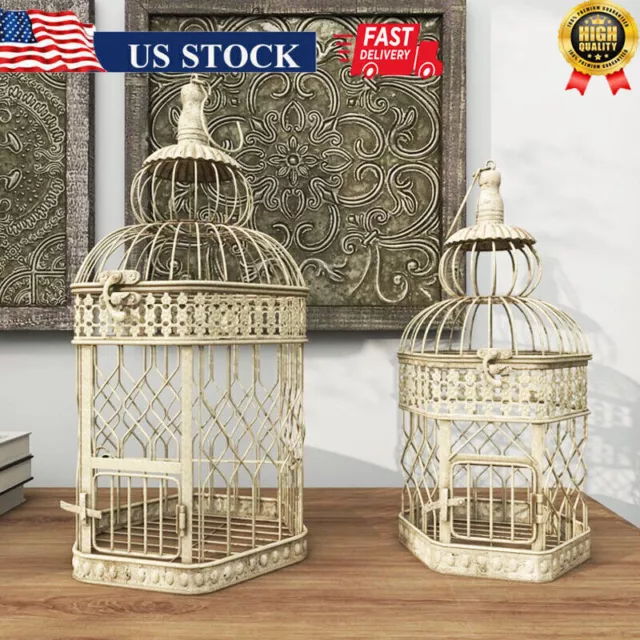 Set of 2 Metal Bird Cage Vintage Decor Cockatiel Parakeet Finch Parrot Birdcage