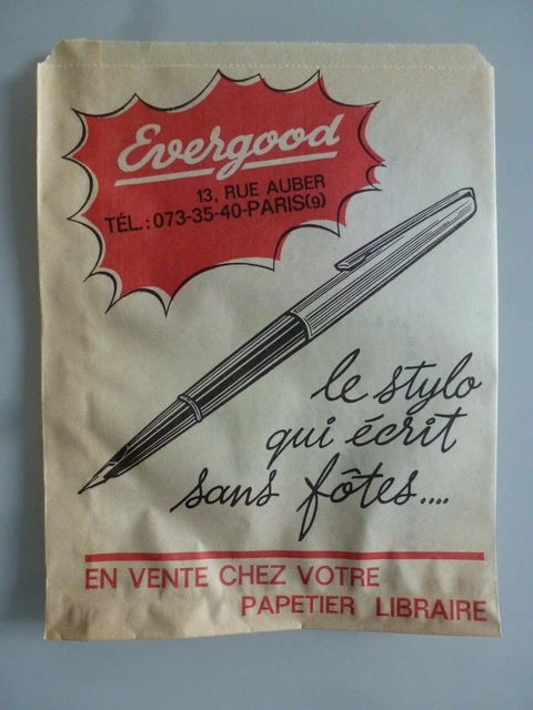 Sac Papier Publicitaire Ancien Annees 50 60 Stylo Evergood Publicite