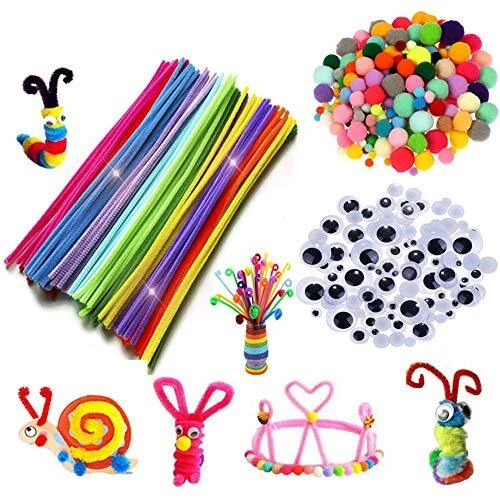 Tukcherry Craft Pompons Multicolores Rondes Fils Chenille Enfant Artisanat Fa...