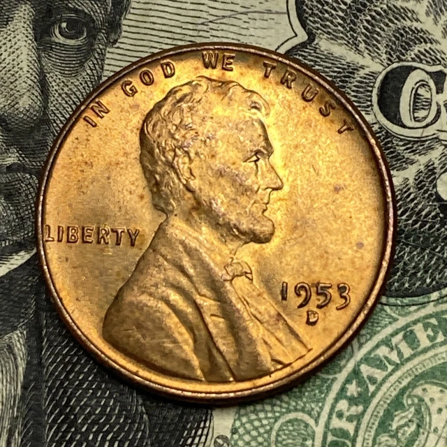 1953-D Denver mint uncirculated UNC BU lincoln red cent wheat penny