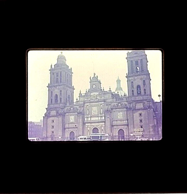 Mexico City Metropolitan Cathedral Buses in Front Original Photo 35mm Slide 1989
