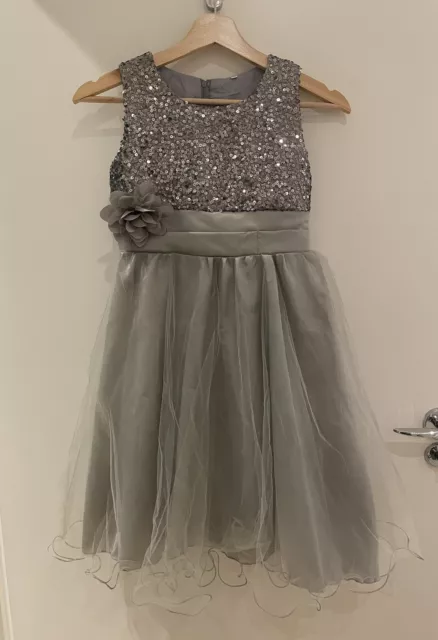 Girl's Grey Sequin Party Occasion Dress Age 7-8