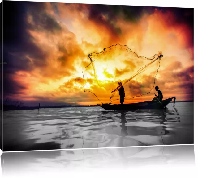 Pescador Pesca Con Gran Red de en el Lago Foto Lienzo Decoración Pared Impreso