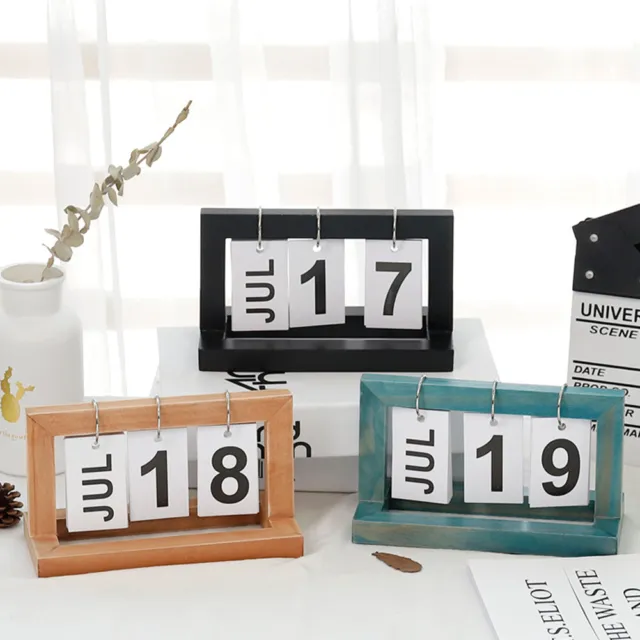 Flip Chart Perpetual Calendar with Wooden Frame Office Desk Decoration