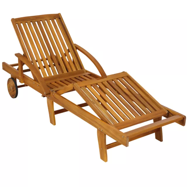 CASARIA® Wooden Sun Lounger | Acacia Wood | Adjustable Reclining Garden Chair 2