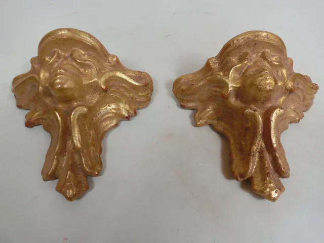 Pair Small Cherub Wall Bracket Shelves Gold Gilt French Nouveu Rococo Interest