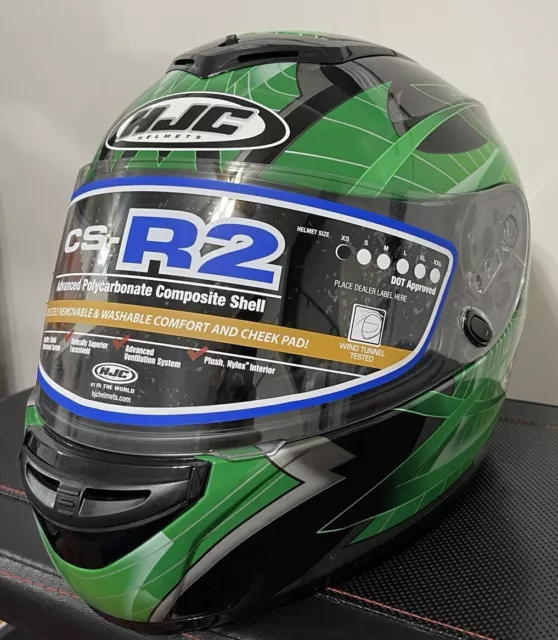 Never Used New Motorcycle Helmet or Off Road Helmet, HJC CS-R2 Green & Black  XS