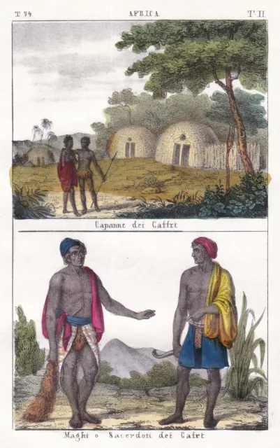 South Africa Afrika Afrique Cafres Kaffir Black people costume Lithographie 1840