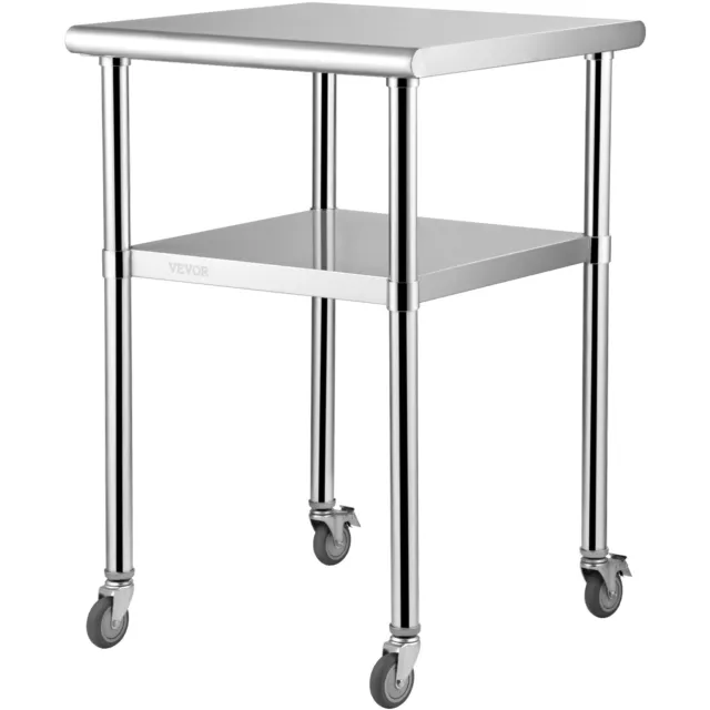 VEVOR Stainless Steel Work Table 24"x24" Commercial Food Prep Table w/ Wheels