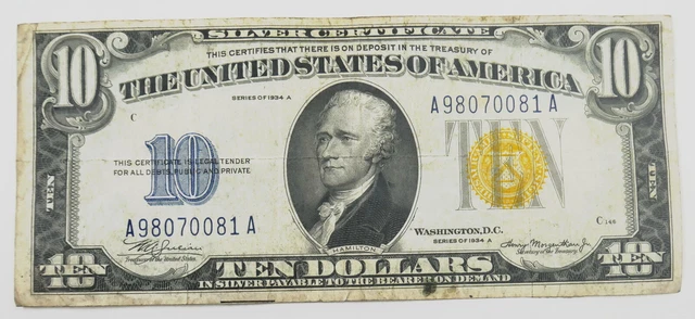 1934 A US $10 Dollar North Africa Silver Certificate ~ Very Fine ~ 081A