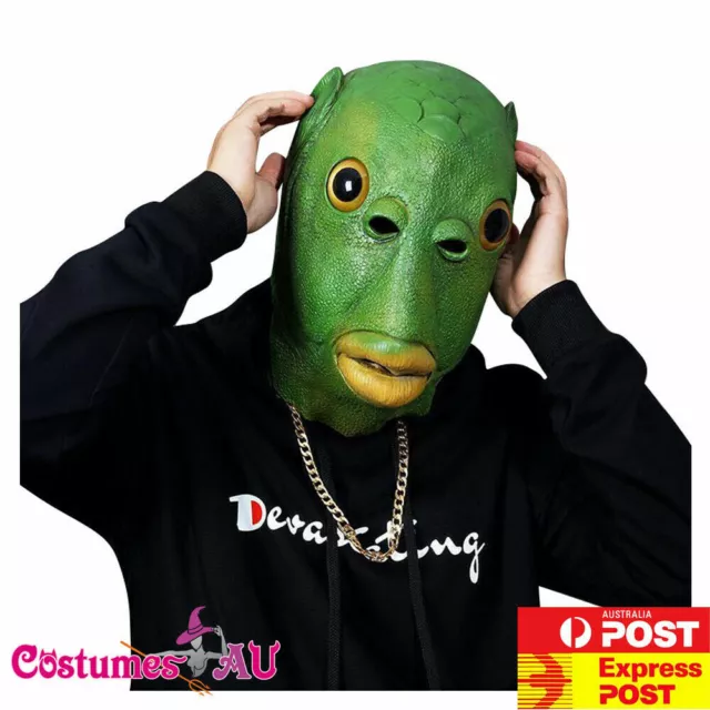 Funny Cosplay Costume Green Fish Head Mask Animal Unisex Carnival Party Headgear