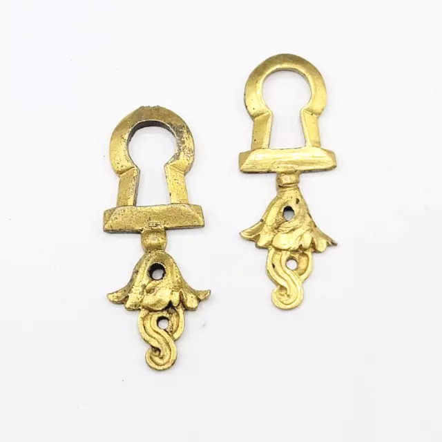 Lot of 2 Vintage Ornate Brass Skeleton Keyhole Escutcheon 1 5/8" x 0.5" PAIR