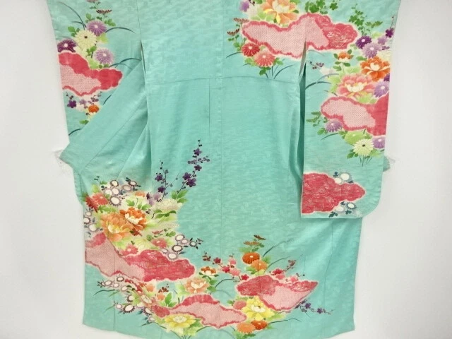 97445# Japanese Kimono / Antique Furisode / Shibori / Embroidery / Peony & K