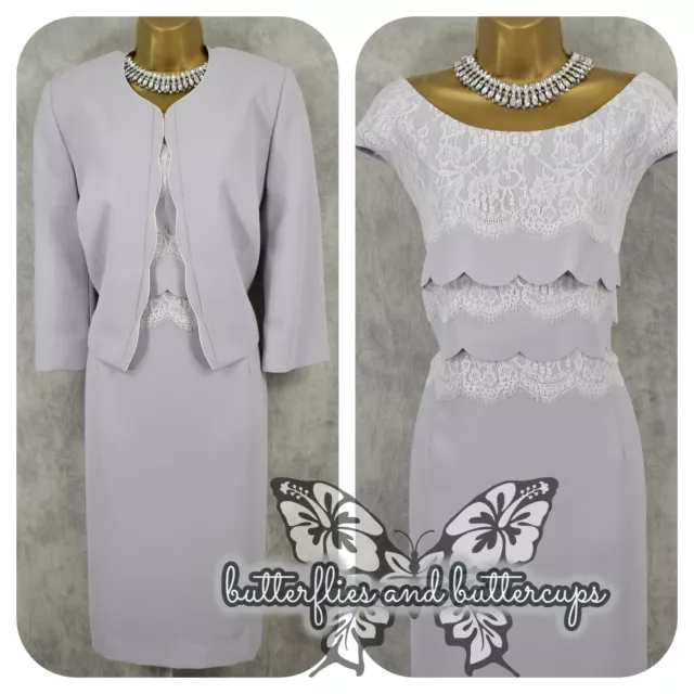 JACQUES VERT Size 20 Grey Ivory Dress and Jacket Mother of the Bride Outfit
