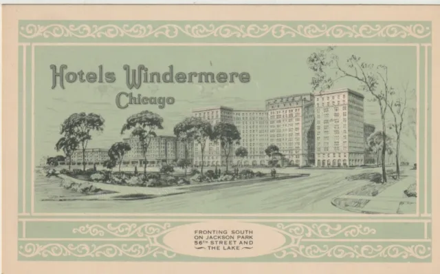 HOTEL, CHICAGO, ILL. POSTCARD Hotels Windermere, Jackson Park, "The Lake", Green