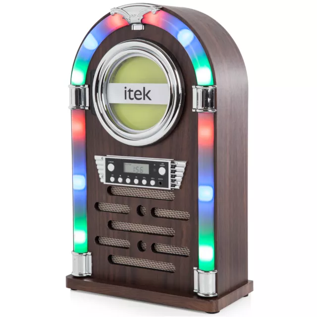 iTek Free Bluetooth Wireless Jukebox Music Machine with CD Player FM Radio Brown