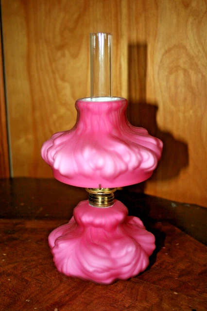 Vintage Fenton Wright Miniature Cased Glass Cranberry Plume Oil Lamp Mini GWTW