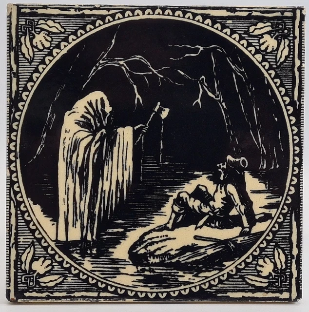 Aesops Fables - Death and The Woodman - Black - Minton Hollins & Co C 1875