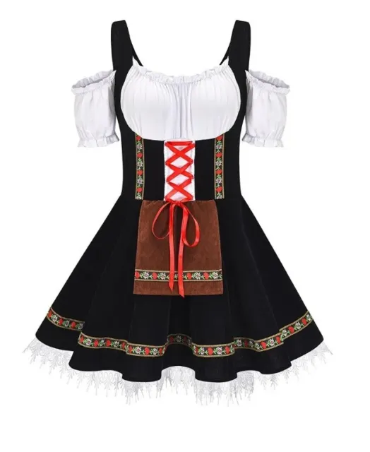 Womens Oktoberfest Costume German Bavarian Dirndl Beer Maid Fancy Dress S-M