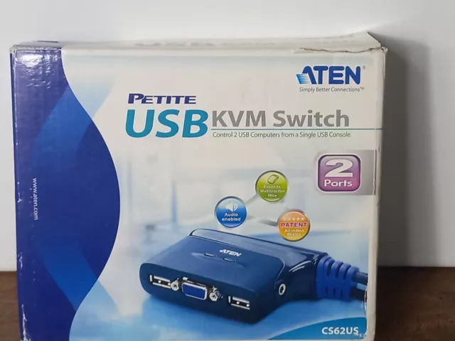 Aten 2 Port USB VGA KVM Switch with Audio Cable MULTIPLATFORM SUPPORT CS62US