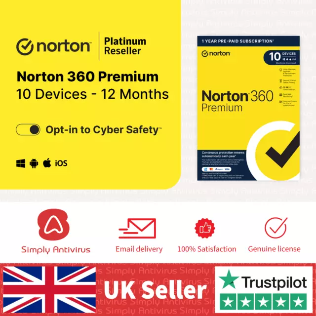 Norton 360 Premium Antivirus 2024 VPN  10 Device 1 Year  5 Minute EMAIL Delivery