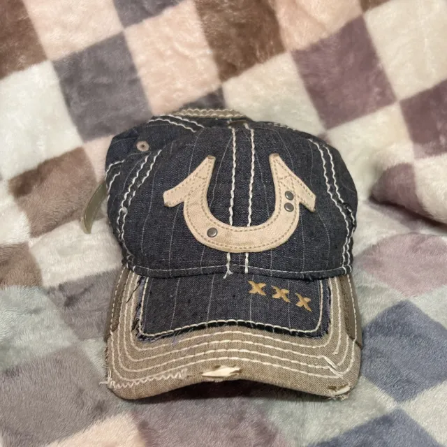 Rare TRUE RELIGION Horseshoe Baseball Cap Trucker Hat Adjustable Distressed Y2K