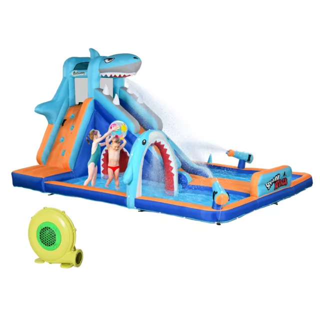 Outsunny Castello Gonfiabile Bambini 3-8 Anni con Gonfiatore, Scivolo, Piscina