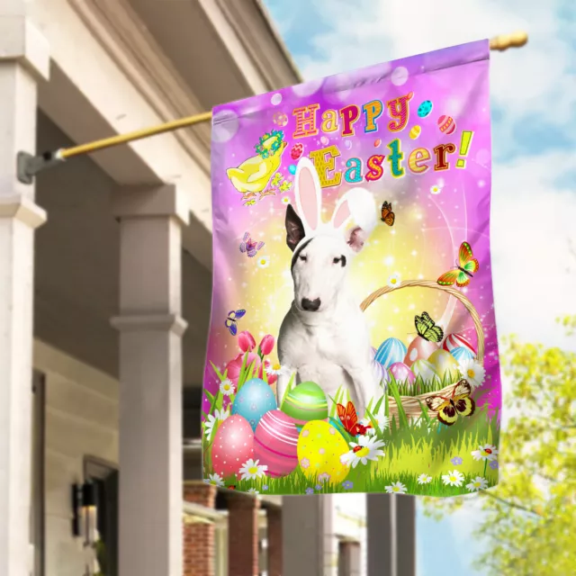 Bull Terrier dog Bunny Easter Flag, Cute Dog Happy Easter Garden Flag