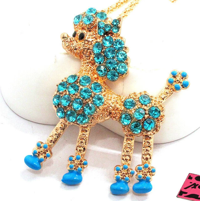 New Fashion Women Blue Crystal Cute Bow Puppy Dog Pendant Chain Necklace
