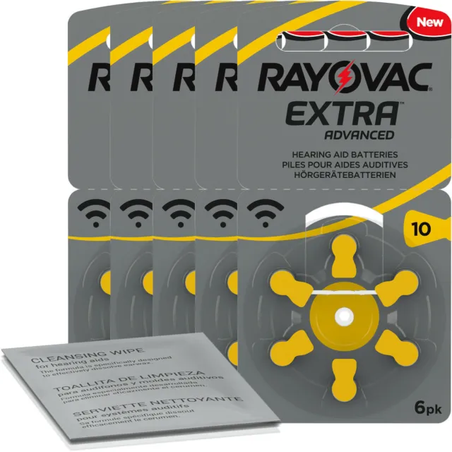 30 batterie per apparecchi acustici Rayovac Extra Advanced gialle P10 (5x...