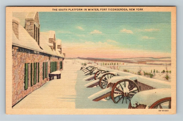 Fort Ticonderoga, NY-New York, South Platform, Cannon, Winter Vintage Postcard